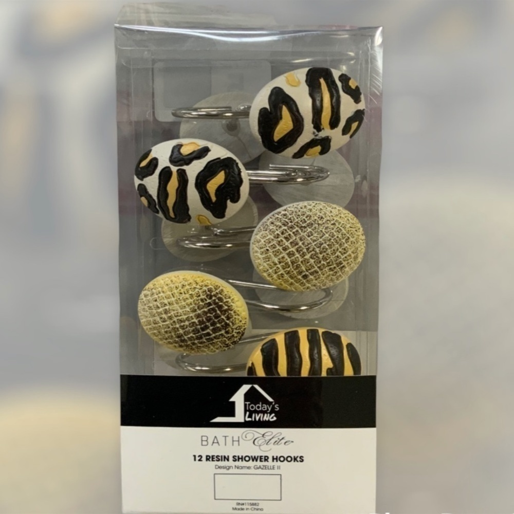 Animal Print Shower Hooks Set of 12 Resin Hooks Gazelle Leopard Multicol… - Picture 2 of 11